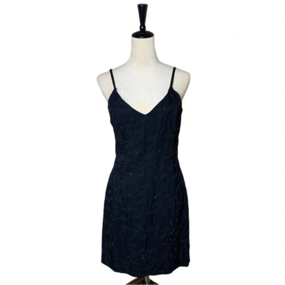 Scott McClintock Vintage Beaded Black Mini Slip Dress | 8 | Y2K Party USA Made - Picture 1 of 7